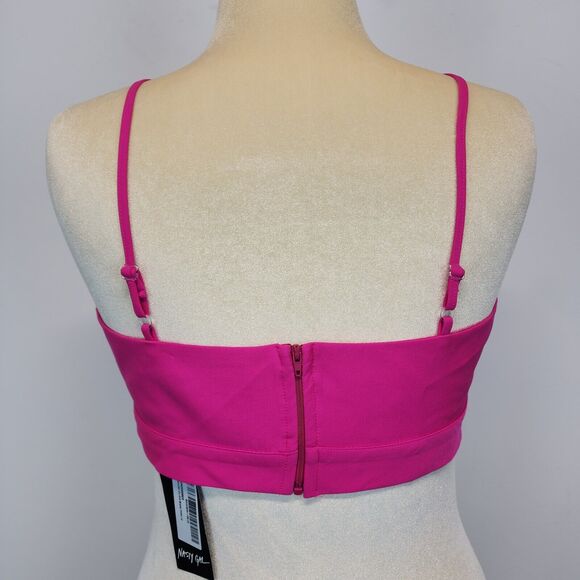 Nasty Gal Pink Tailored Bralette Size 10 V-neck Back Zip Adjustable Barbiecore - Picture 3 of 12